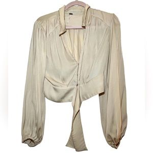 Free People Cropped Beige Tan Satin Clip on Blouse size Small